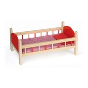 Viga Wooden Doll Bed Red Panel with Bedding