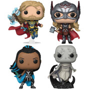 Funko Pop Marvel Thor Love and Thunder Thor, Mighty Thor, Valkyrie & Gorr 4 Pack Vinyl Figure