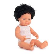 Miniland Educational Baby Doll Caucasian Boy Black Curly Hair 38cm