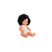 Miniland Educational Baby Doll Caucasian Girl Black Curly Hair 38cm