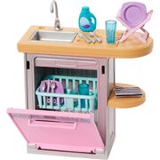 Barbie Indoor Furniture Dishwasher and Washing Accessories Playset HJV34