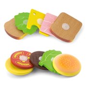 Viga Wooden Pretend Toys - Kitchen Food - Hamburger and Sandwich Set