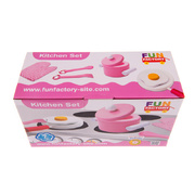 Fun Factory Wooden Pretend Play Toys - Pink Kitchen Cooking Set 7pc