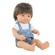 Miniland Educational My Friends & Me Baby Doll Brown Hair Caucasian Boy Dressed 38cm
