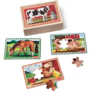 Melissa & Doug Wooden Jigsaw Puzzles in a Box Farm 4-in-1