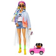 Barbie Extra Doll #5 In Long-Fringe Denim Jacket with Pet Puppy