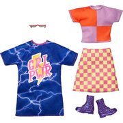 Barbie Fashions 2-Pack Clothing Color-blocked Shirt Checkered Skirt, ?GRL PWR? Blue Sweatshirt and Accessories