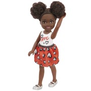 Barbie Chelsea Doll Brunette Red Skirt with Heart Print Outfit