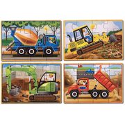 Melissa & Doug Wooden Jigsaw Puzzles in a Box Construction Vehicles 4-in-1