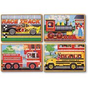 Melissa & Doug Wooden Jigsaw Puzzles in a Box Vehicles 4-in-1