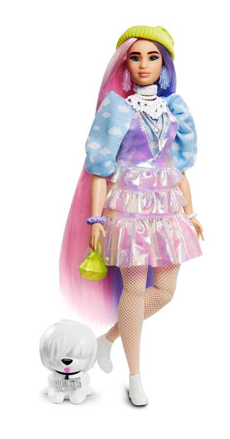 Gift for Kids 3 Years Old & Up Pink & Purple Fantasy Hair Multiple Flexible Joints Layered Outfit & Accessories Including Neon Beanie Barbie Extra Doll #2 in Shimmery Look with Pet Puppy 