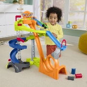 Fisher Price Little People Hot Wheels Spiral Stunt Speedway Toddler Race Track Playset
