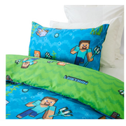 Minecraft Cotton Quilt Cover Set Single Bed - Blue