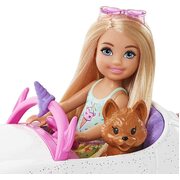 Barbie Chelsea Doll with Open-Top Unicorn Car & Sticker Sheet GXT41