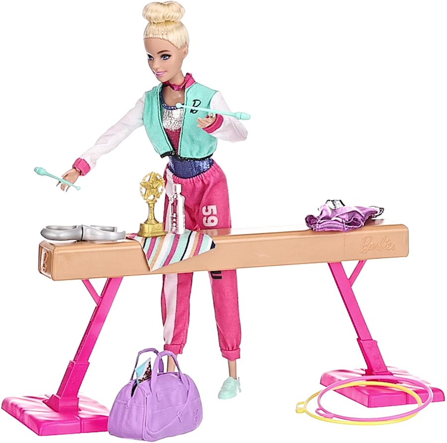 Barbie Gymnastics Balance Beam 15 Accessories Playset Lemony Gem