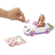 Barbie Chelsea Doll with Open-Top Unicorn Car & Sticker Sheet GXT41