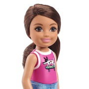 Barbie Chelsea Doll Brunette Skateboarding dog graphic Molded Top Outfit