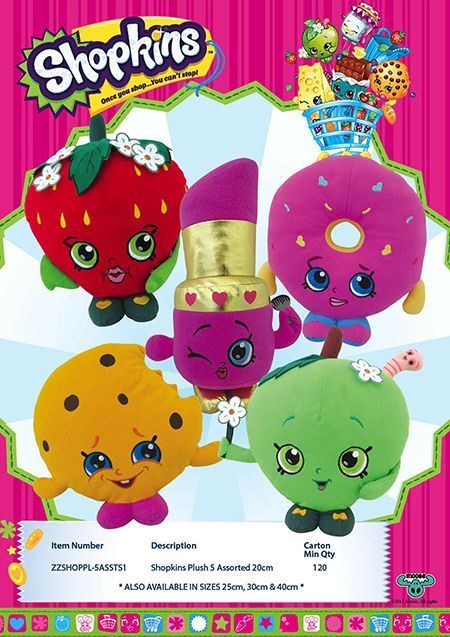Shopkins Plush 20cm - Lippy Lips, D'Lish Donut, Apple, Kooky, Strawberry - Picture 3 of 6