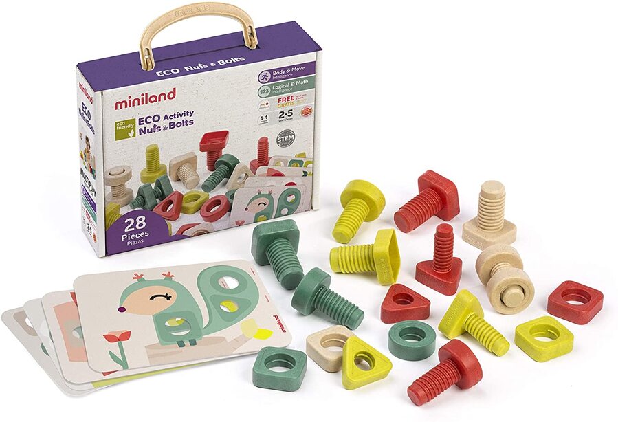Miniland Eco Activity Nuts & Bolts 28 Pieces Lemony Gem Toys Online