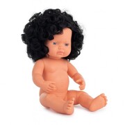 Miniland Educational Baby Doll Caucasian Girl Black Curly Hair 38cm in Polybag