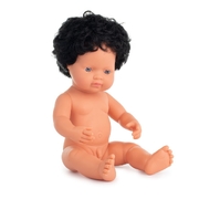 Miniland Educational Baby Doll Caucasian Boy Black Curly Hair 38cm in Polybag