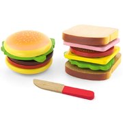 Viga Wooden Pretend Toys - Kitchen Food - Hamburger and Sandwich Set