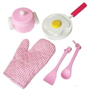 Fun Factory Wooden Pretend Play Toys - Pink Kitchen Cooking Set 7pc
