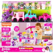 Fisher Price Little People Barbie Litlle DreamHouse Bundle with 7 Figures and 4 Vehicles