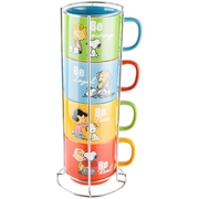 Peanuts Snoopy Stackable Mugs w/Metal Rack 4-Pack