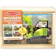 Melissa & Doug Wooden Jigsaw Puzzles in a Box Construction Vehicles 4-in-1