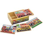 Melissa & Doug Wooden Jigsaw Puzzles in a Box Vehicles 4-in-1
