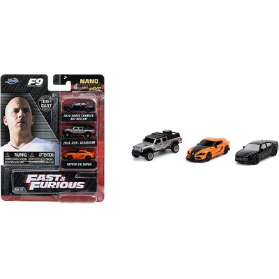Jada Fast & Furious Nano Hollywood Rides 2020 Dodge Charger SRT Hellcat, 2020 Jeep Gladiator, Toyota GR Supra, 1.75" Die-Cast Vehicles