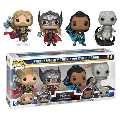 Funko Pop Marvel Thor Love and Thunder Thor, Mighty Thor, Valkyrie & Gorr 4 Pack Vinyl Figure