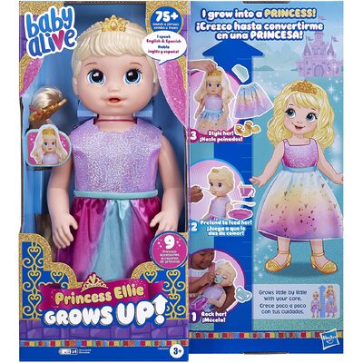 Baby Alive Princess Ellie Grows Up! Doll 18-Inch Growing Talking Baby Doll Blonde Hair
