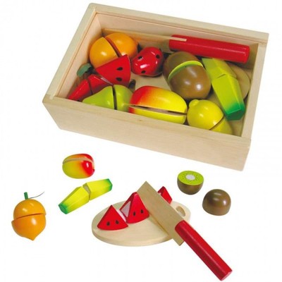 Fun Factory Wooden Pretend Play Toys Food - Fruit Cutting Set 18pc