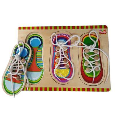 Fun Factory Wooden Educational Toys - Puzzle Shoe Lace (Tying Knot Lacing)