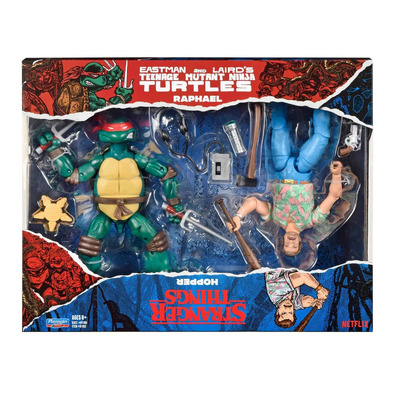 Teenage Mutant Ninja Turtles TMNT & Stranger Things Upside Down Remix Raphael and Hopper Action Figure 2pk