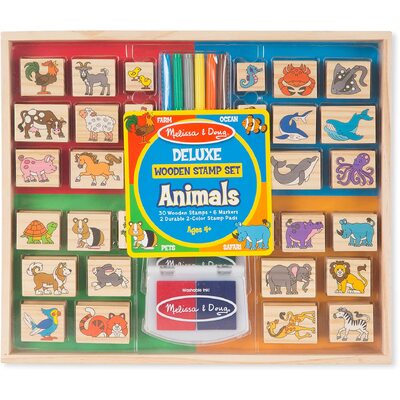 Melissa & Doug Deluxe Wooden Stamp Set - Animals