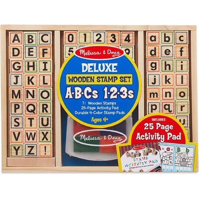 Melissa & Doug Deluxe Wooden Stamp Set - ABCs 123s