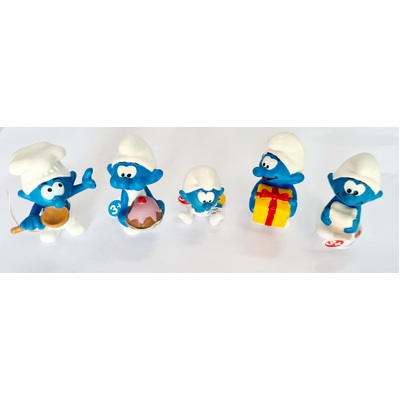 Schleich Smurfs Set of 5 - Present, Baby, Tooth, Chef, Greedy Smurf