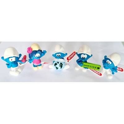 Schleich Smurfs Set of 5 - Sustainability, Heart, Girl Blossom, Goodluck, Scaredy Smurf 