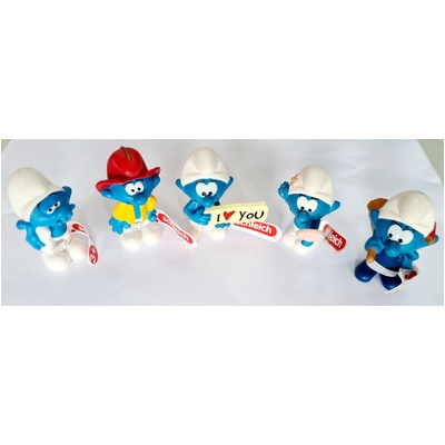 Schleich Smurfs Set of 5 - Fireman, Handy, Vanity, Sign, Lazy Smurf