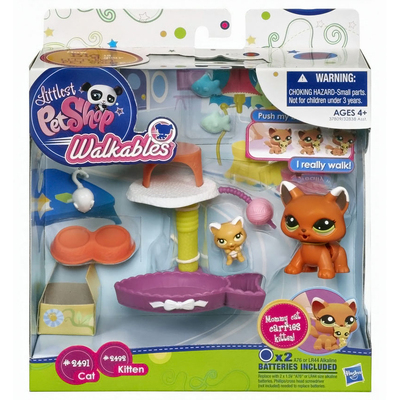 Littlest Pet Shop Walkables #2491 Cat, #2492 Kitten Figure 