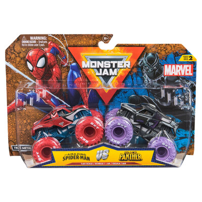 Monster Jam Marvel Spider-Man Vs Black Panther 2 Pack 1:64 Diecast Vehicle (Series 2)