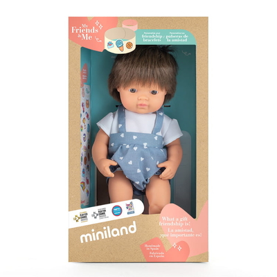Miniland Educational My Friends & Me Baby Doll Brown Hair Caucasian Boy Dressed 38cm