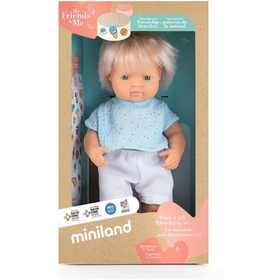 Miniland Educational My Friends & Me Baby Doll Blonde Caucasian Boy Dressed 38cm