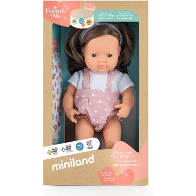 Miniland Educational My Friends & Me Baby Doll Caucasian Brunette Girl Dressed 38cm