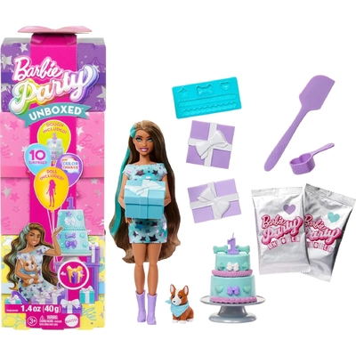 Barbie Party Unboxed Pet Birthday Brunette Doll