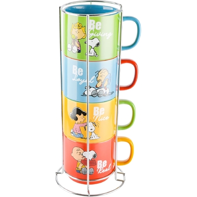 Peanuts Snoopy Stackable Mugs w/Metal Rack 4-Pack
