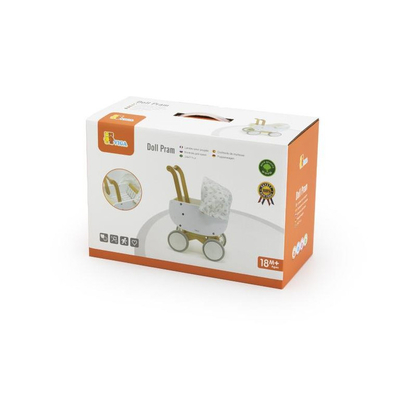 VIGA Wooden Pretend Play Toy Doll Pram White
